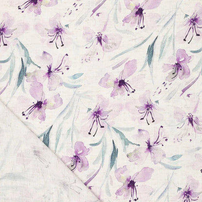 Lin et viscose - fleurs lilas 200 g/m²