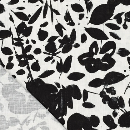 Linen with viscose - black leaves 180 g/m²