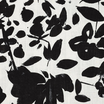 Linen with viscose - black leaves 180 g/m²
