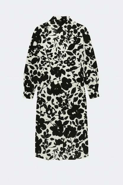 Linen with viscose - black leaves 180 g/m²