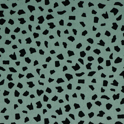 Linen with viscose - black dots on a dark mint background 180 g/m²