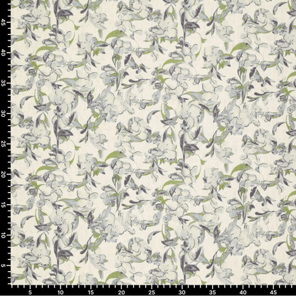 Image of linen with viscose - blue-green leaf motif 120 g/m² – available at Šarlotes audumi