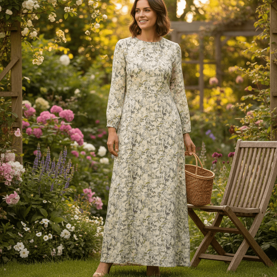 Attēls ar Lins ar viskozi - zili zaļš lapu motīvs 120 g/m² – pieejams Šarlotes audumi