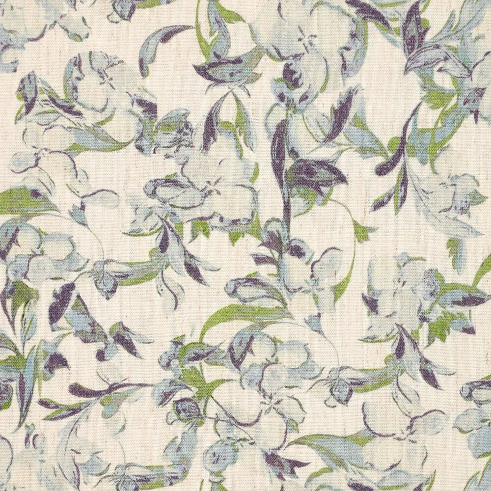 Attēls ar Lins ar viskozi - zili zaļš lapu motīvs 120 g/m² – pieejams Šarlotes audumi