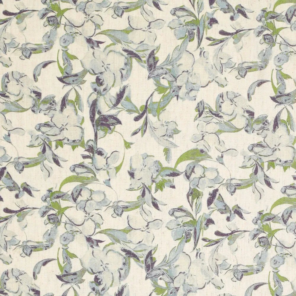 Attēls ar Lins ar viskozi - zili zaļš lapu motīvs 120 g/m² – pieejams Šarlotes audumi