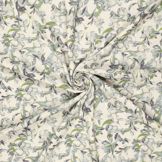 Attēls ar Lins ar viskozi - zili zaļš lapu motīvs 120 g/m² – pieejams Šarlotes audumi