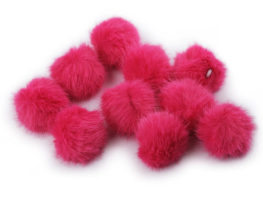 Image of faux fur pom-poms with loop, Ø 3.5 cm, 10 pcs. – pink – available online at Charlotte's Fabrics