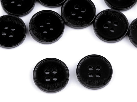 Attēls ar Melnpelēka uzvalka pogas 4 caurumi – 15 mm-25 mm – pieejams internetā Šarlotes audumi