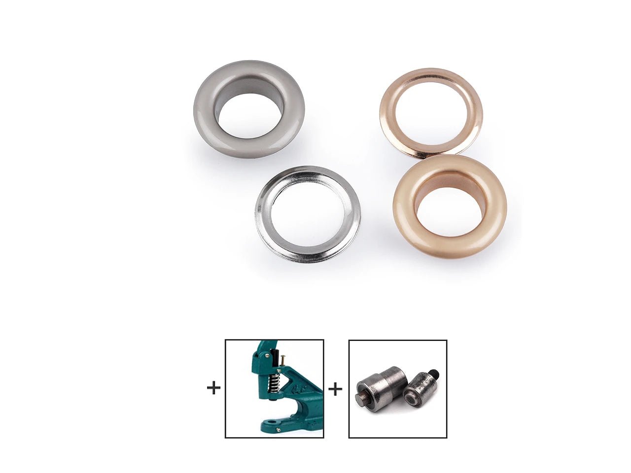 Attēls ar Metāla gredzeni, Luversi iekšējais Ø10 mm / ārējais Ø17 mm |10 gab | dažādu toņu – pieejams Šarlotes audumi