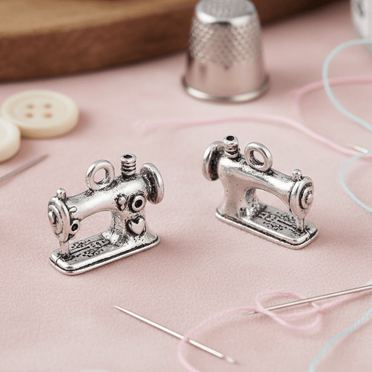 Attēls ar Metāla kulons,dekors – šujmašīna 13 × 16 mm – pieejams Šarlotes audumi