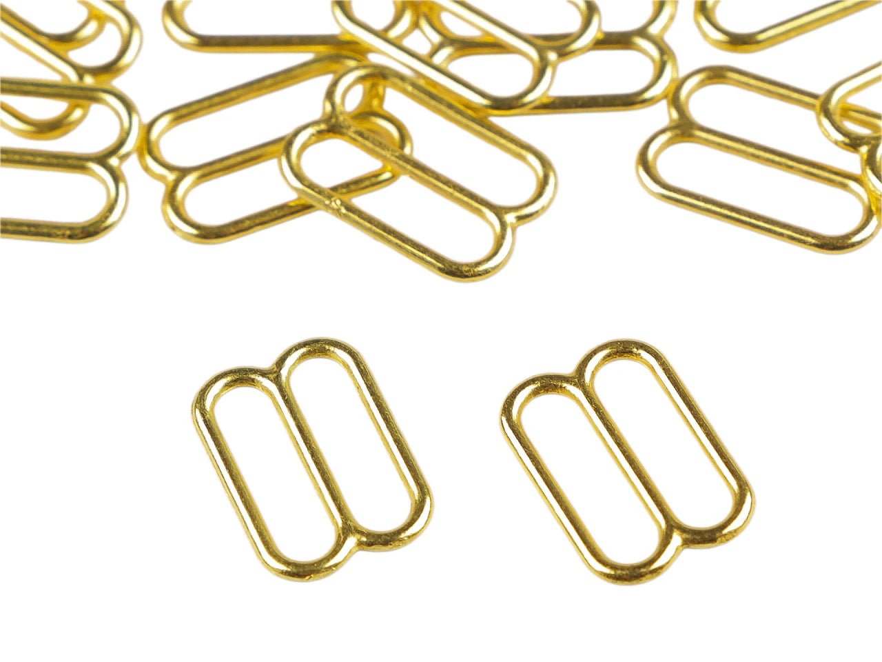 Image with metal 12 mm lingerie adjuster - gold (20 pcs pack) – available at Šarlotes audumi