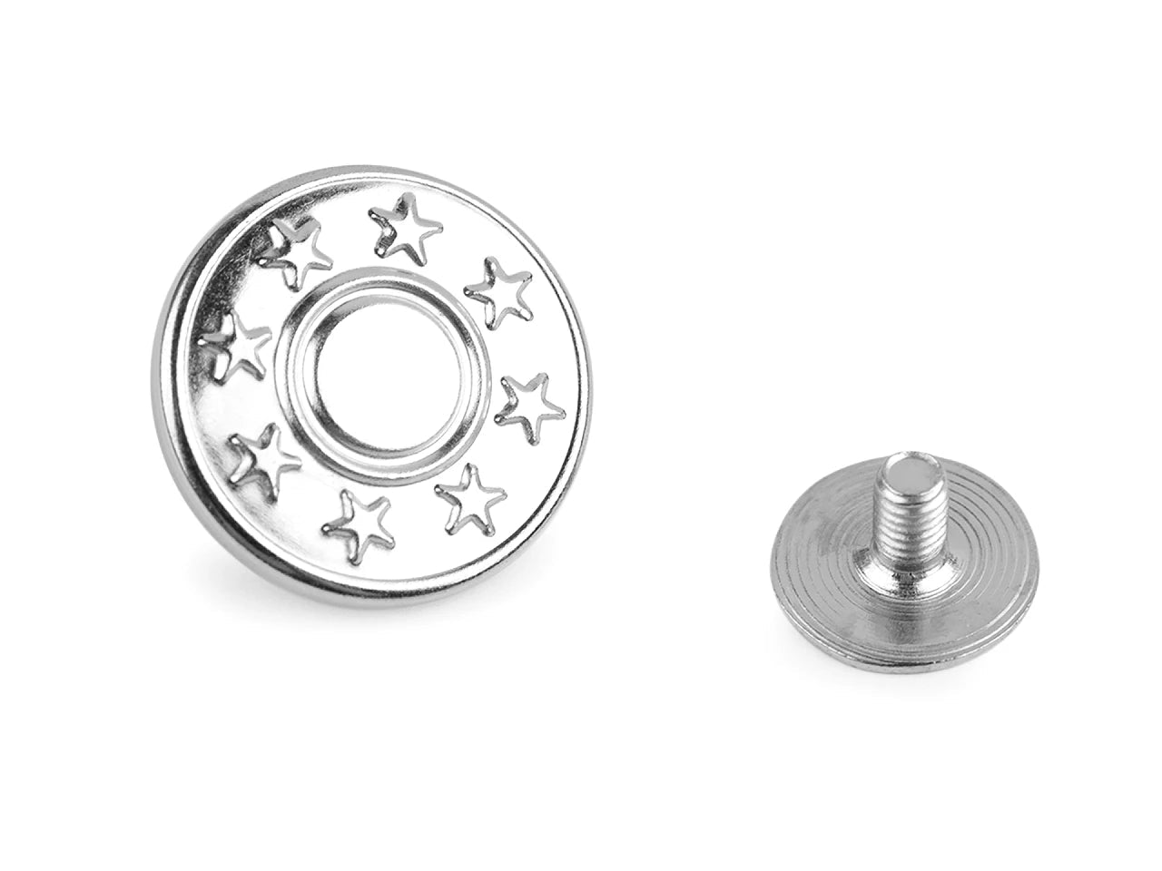Image of a metal screw-on jeans button Ø17 mm – available at Šarlotes audumi