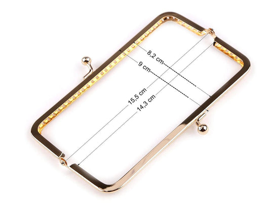 Attēls ar Metāla somiņas rāmis piešūšanai, 15,5 × 9 cm - rozā zelta tonis – pieejams Šarlotes audumi