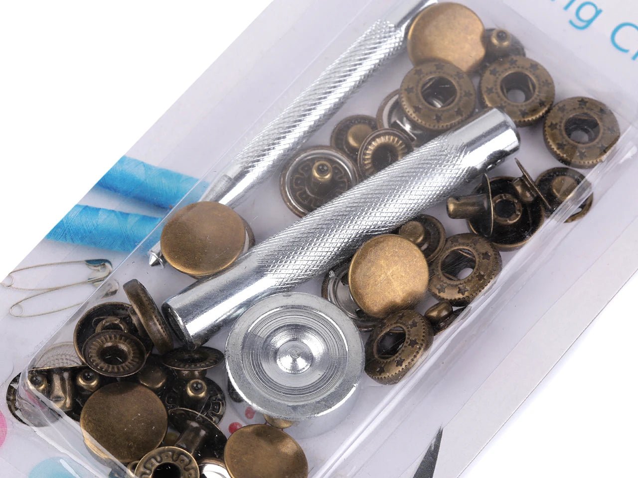 Attēls ar Metāla spiedpogas Ø15 mm ar rokas instrumentu|dažādu toņu – pieejams Šarlotes audumi