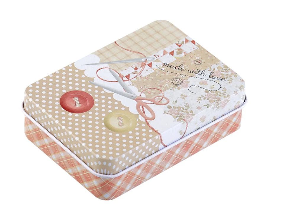 Image of a metal sewing box – available from Charlotte Fabrics