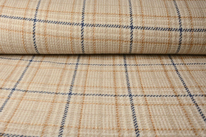 Tissu de manteau bouclé, à carreaux crème, avec laine, 500 g/m²