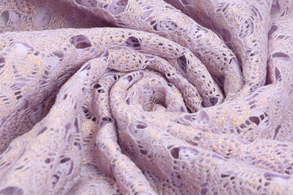 lace fabric - lilac with gold accents 170 g/m²