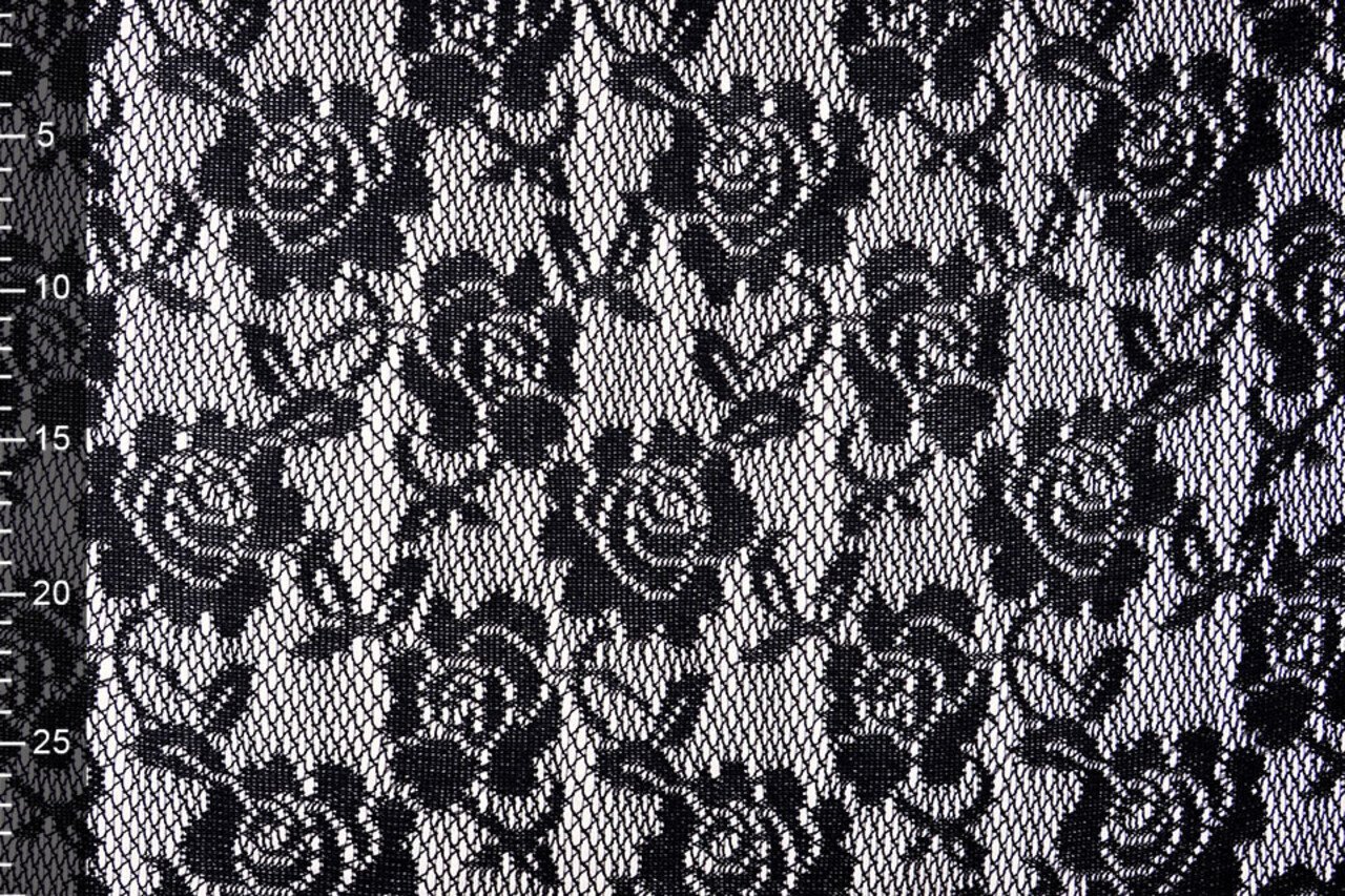 Attēls ar Mežģīņu audums - melns ar balta satīna oderi 155 g/m² – pieejams Šarlotes audumi