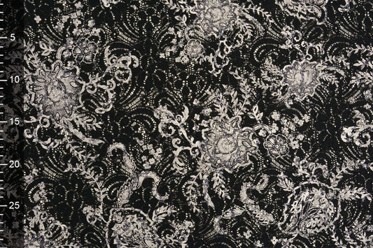 Attēls ar Mežģīņu audums - melns ar sudrabu 210 g/m² – pieejams Šarlotes audumi