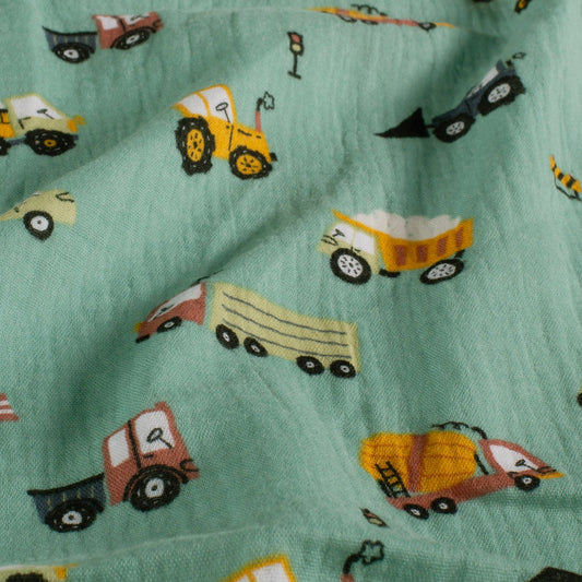 Muslin machines and tractors – available online at Charlotte's Fabrics