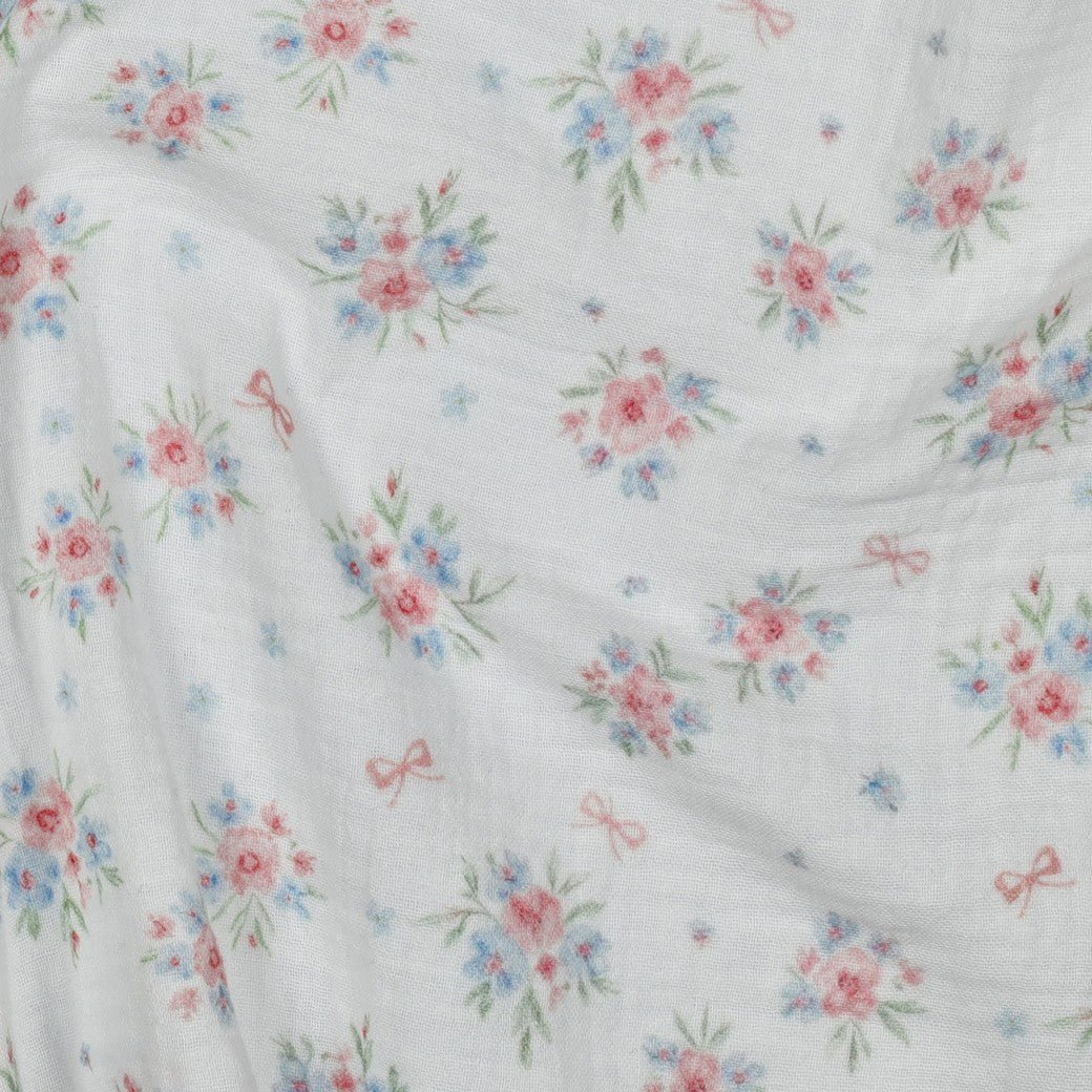 Attēls ar Muslīns - puķītes un bantes 120 g/m² – pieejams Šarlotes audumi