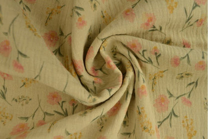 Muslin - petites fleurs sur fond beige 140 g/m²