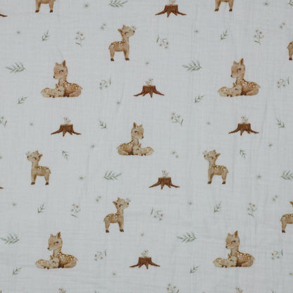 Muslin - deer on a white background 120 g/m² (GOTS cert.)