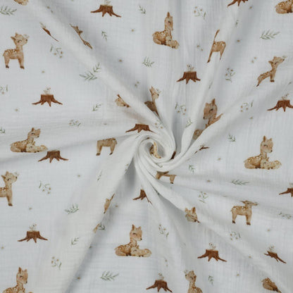 Muslin - roe deer on a white background 120 g/m² (GOTS certified)