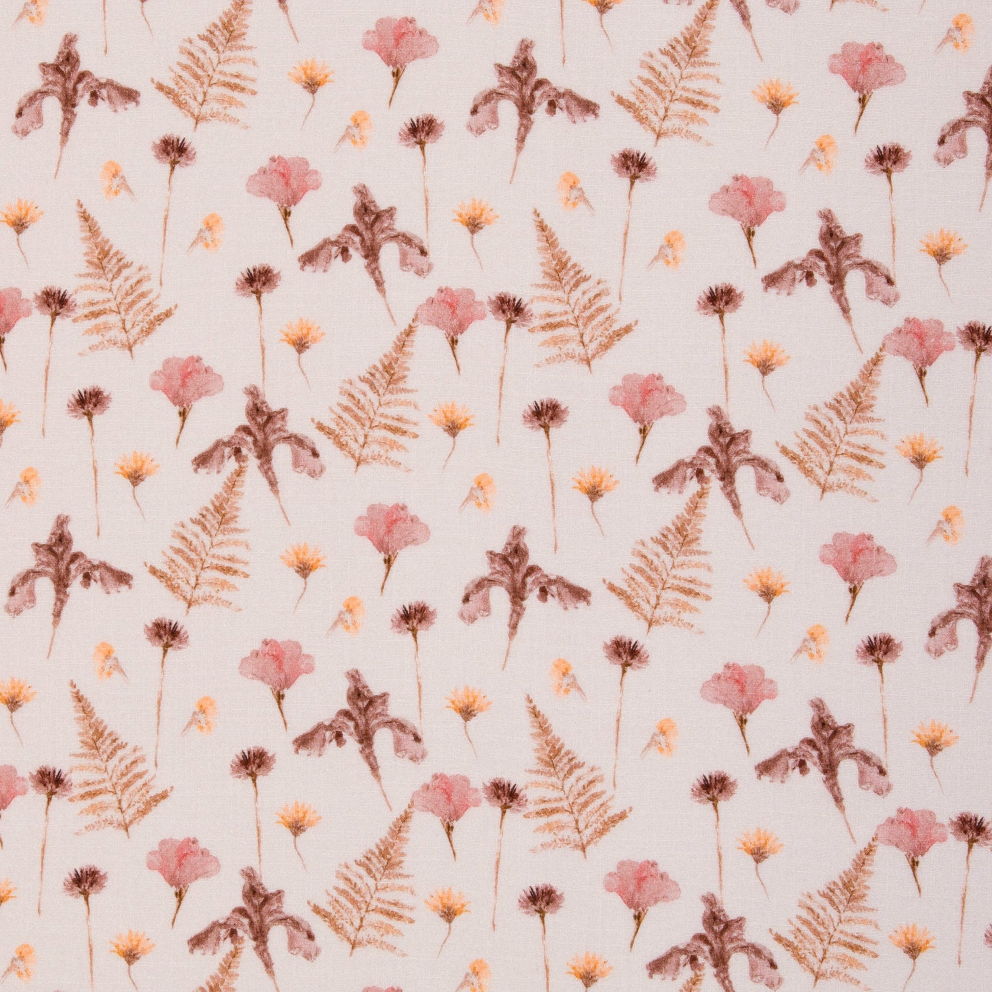 Attēls ar Muslīns - ziedi ar papardi 130 g/m² – pieejams Šarlotes audumi