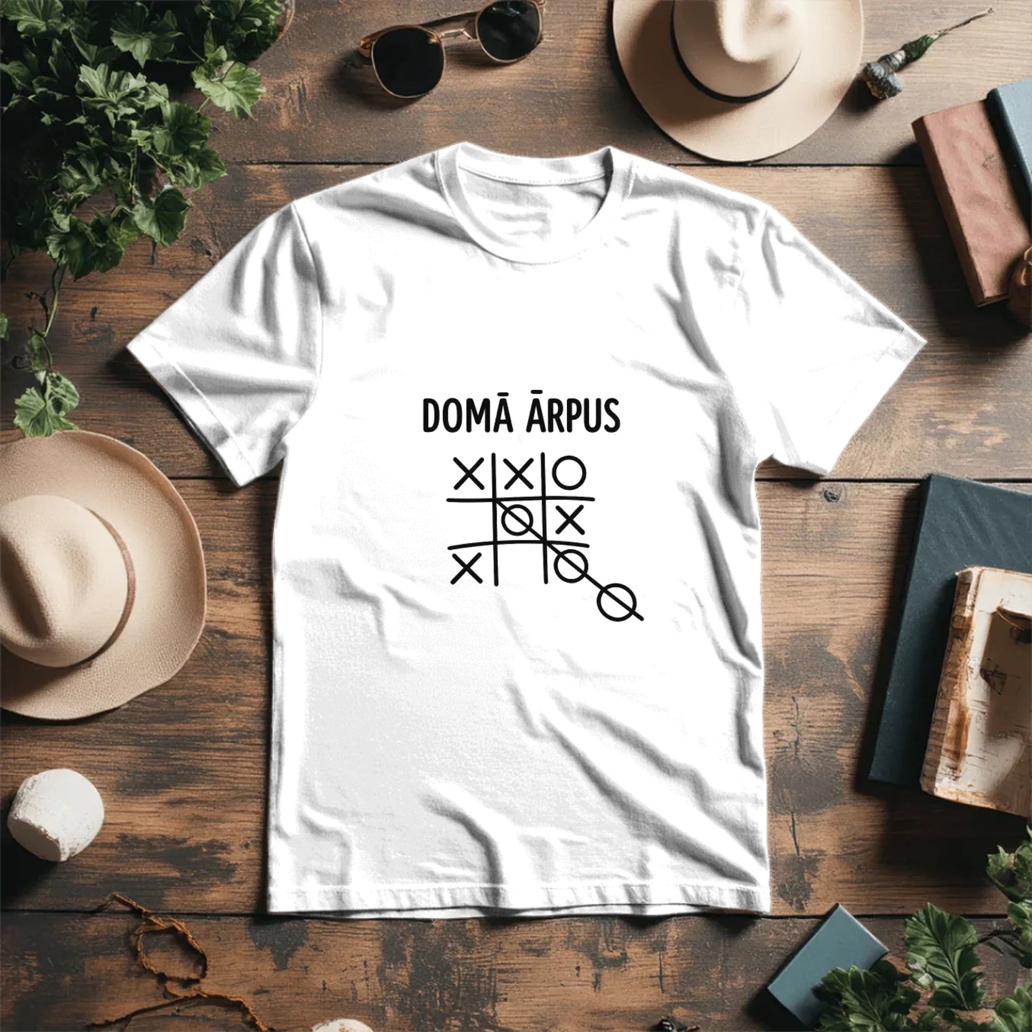 Image of organic cotton T-shirt "Think Outside the Box" available online at Šarlotes audumi