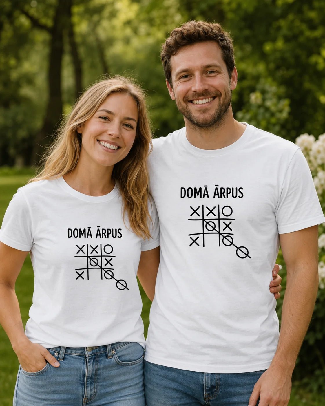 Image of organic cotton T-shirt "Think Outside the Box" – available online at Šarlotes audumi