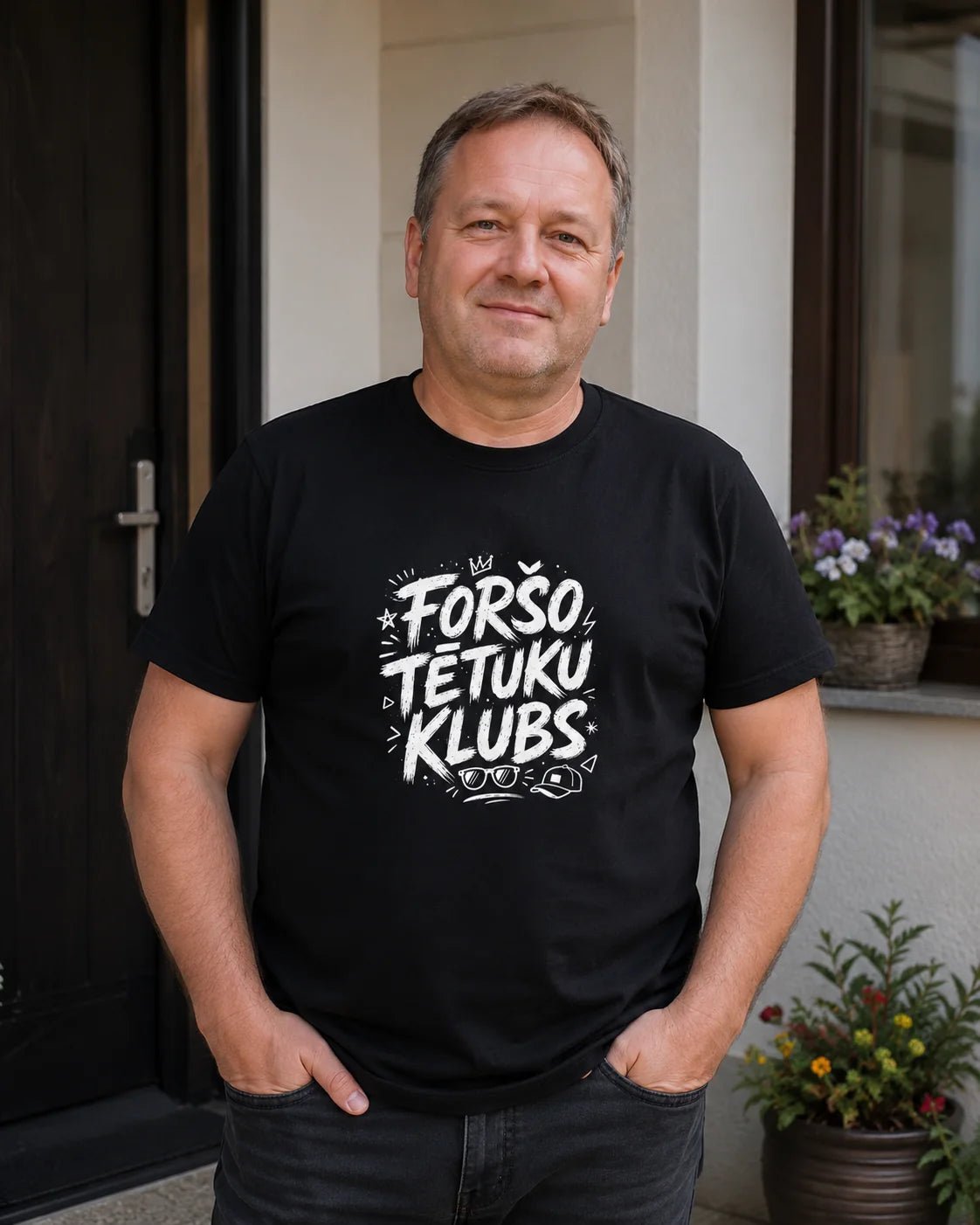 Attēls ar Organiskās kokvilnas T-krekls "Foršo tētuku klubs" – pieejams internetā Šarlotes audumi
