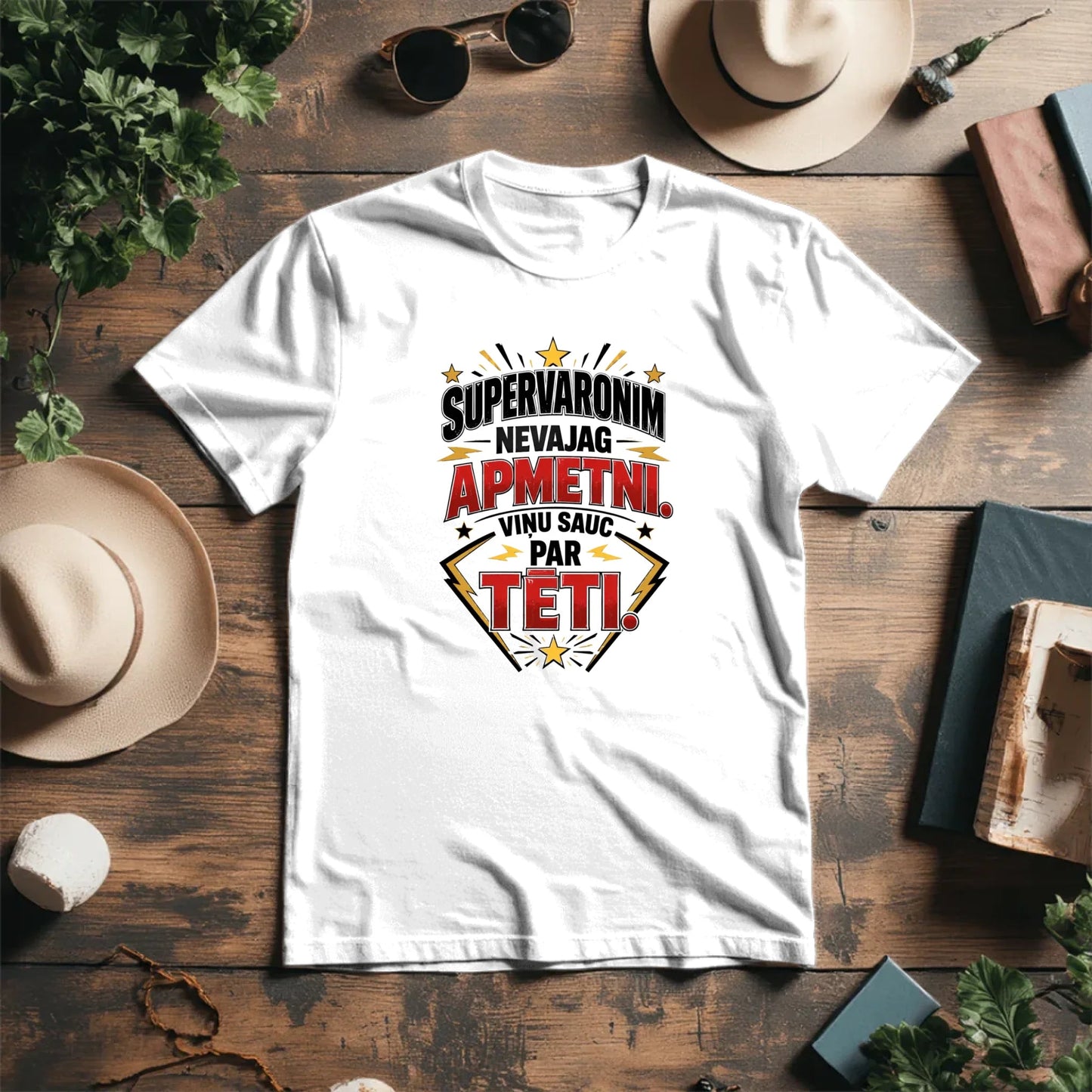 Organic cotton T-shirt "A superhero doesn't need a cape. He's called Dad." – available online at Charlotte's Fabrics