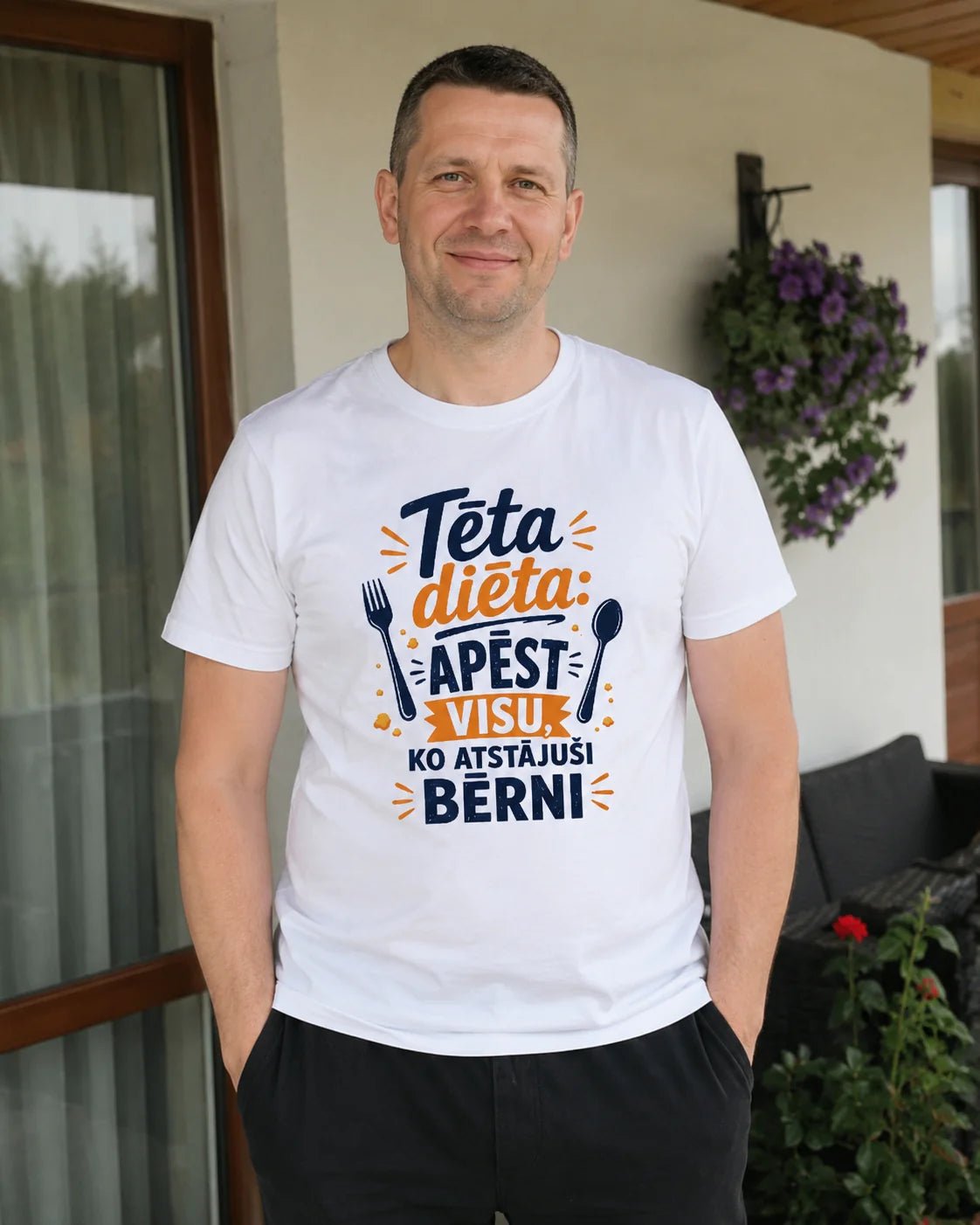 Image of organic cotton T-shirt "Dad's Diet" – available online at Šarlotes audumi