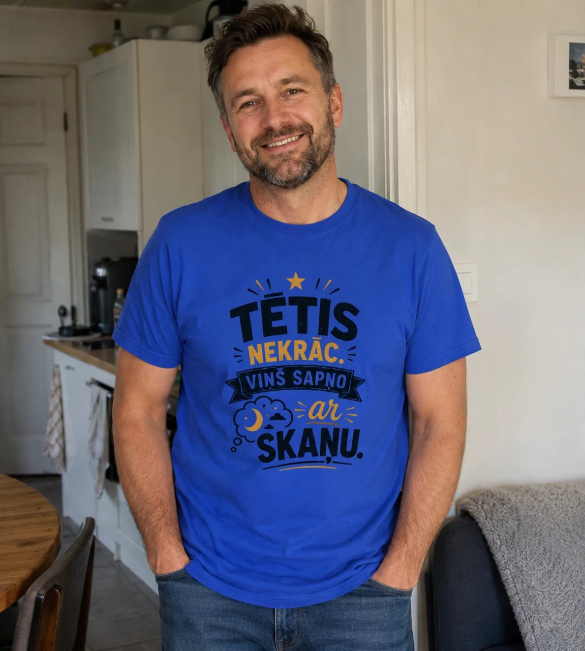 Image of organic cotton T-shirt "Dad doesn't snore!" – available online at Charlotte Fabrics