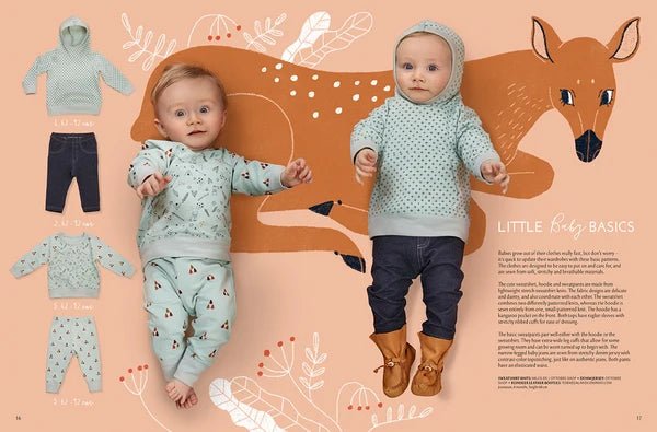 Attēls ar OTTOBRE design Kids 4/2018 – bērnu apģērbu piegrieztņu žurnāls angļu valodā – pieejams internetā Šarlotes audumi