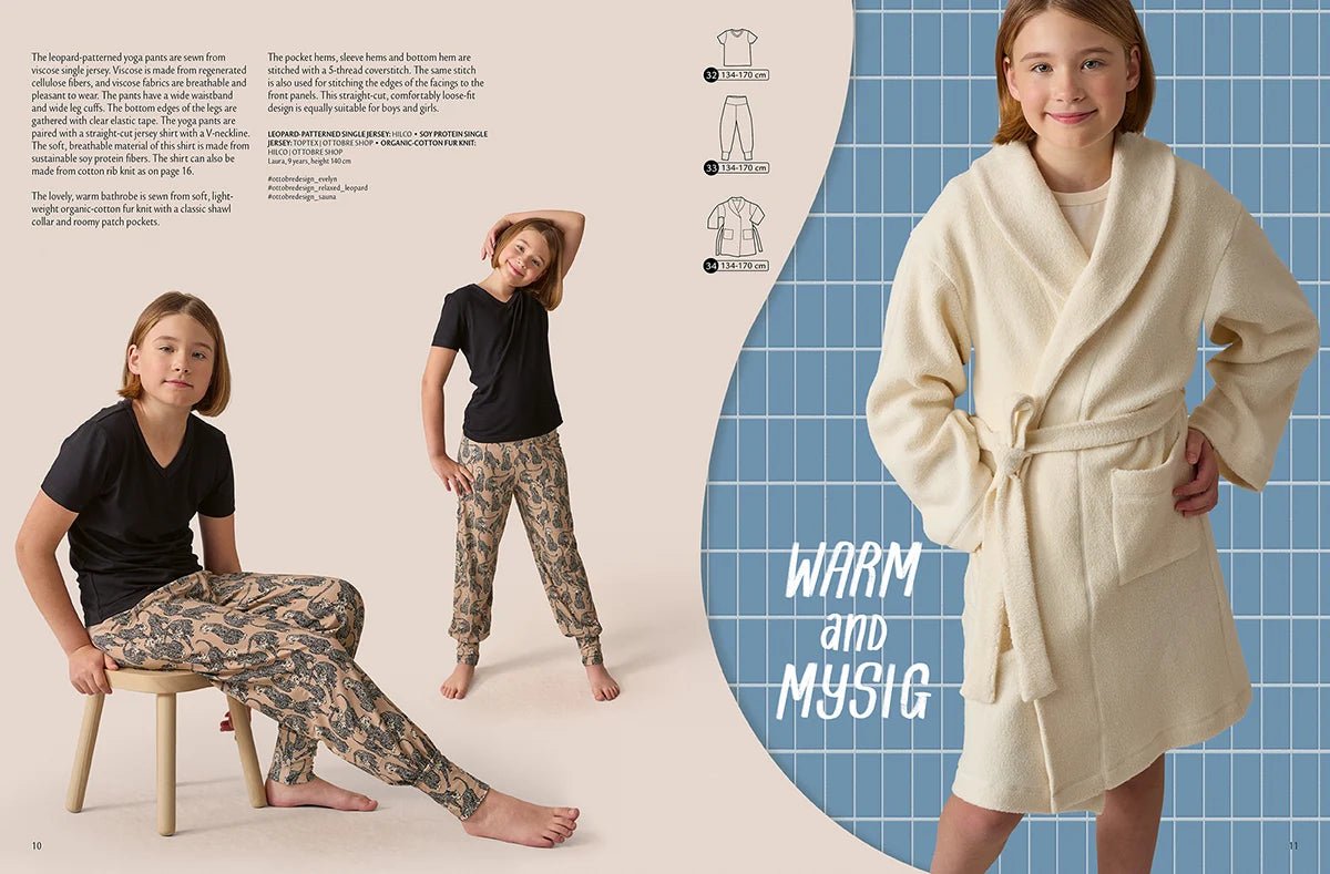 Attēls ar OTTOBRE design Kids 6/2022 – bērnu apģērbu piegrieztņu žurnāls angļu valodā – pieejams internetā Šarlotes audumi