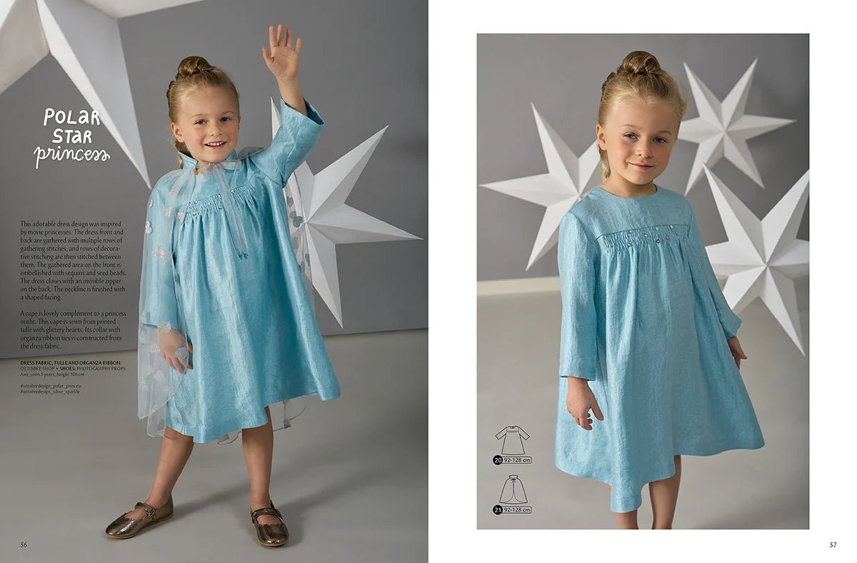 Attēls ar OTTOBRE design Kids 6/2022 – bērnu apģērbu piegrieztņu žurnāls angļu valodā – pieejams internetā Šarlotes audumi