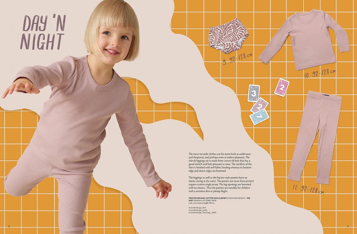 Attēls ar OTTOBRE design Kids 6/2022 – bērnu apģērbu piegrieztņu žurnāls angļu valodā – pieejams internetā Šarlotes audumi