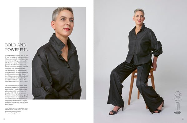 Attēls ar OTTOBRE design Woman 6/2023 – sieviešu apģērbu piegrieztņu žurnāls angļu valodā – pieejams internetā Šarlotes audumi