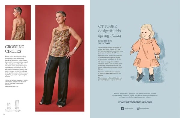 Attēls ar OTTOBRE design Woman 6/2023 – sieviešu apģērbu piegrieztņu žurnāls angļu valodā – pieejams internetā Šarlotes audumi