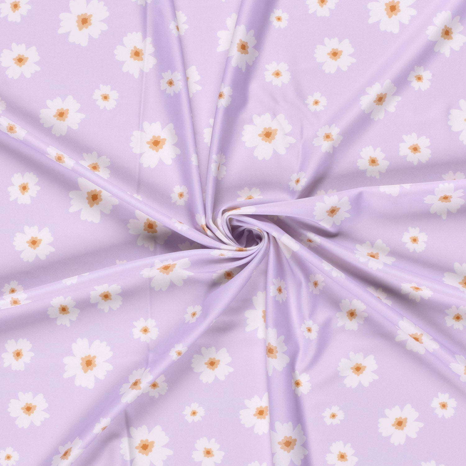 Image d’un tissu de maillot de bain en lycra avec protection UPF50 – fleurs sur lilas, 200 g/m² – disponible chez Šarlotes audumi