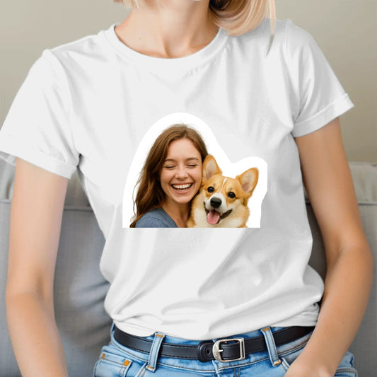Attēls ar Personalizēts T-krekls ar tavu un mīluļa foto – pieejams internetā Šarlotes audumi