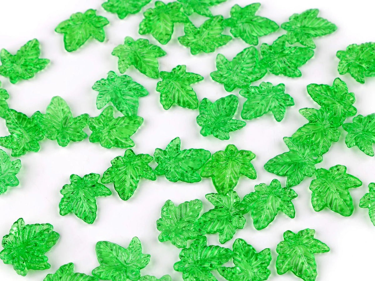 Image of plastic leaf beads – assorted shapes and sizes MIX – available online at Šarlotes audumi