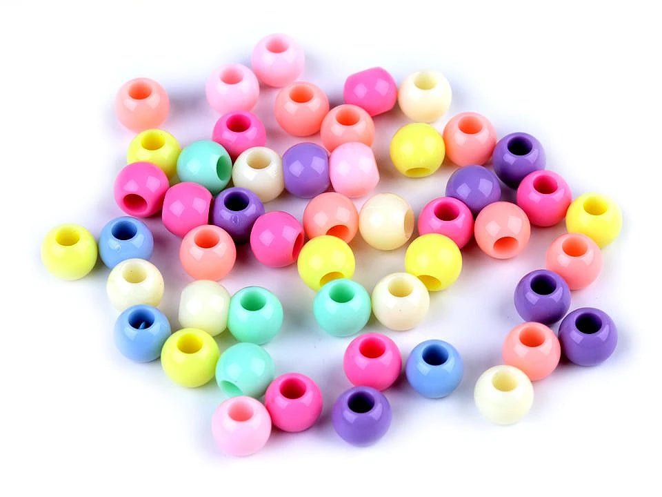 Image of plastic beads 8×10 mm in pastel shades – mix – available at Šarlotes audumi