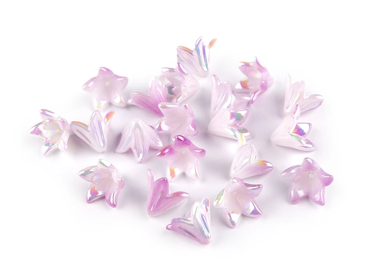Attēls ar Plastmasas pērlītes zieda formā ar perlamutra efektu 12×16 mm, 20 gab. – pieejams Šarlotes audumi