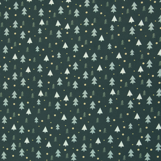 Premium 100% cotton herringbone fabric on a pine green background, 130 g/m² – available at Šarlotes audumi