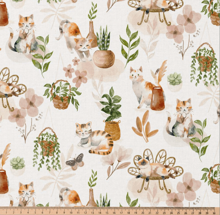 Poplin Cats with Houseplants – available online at Charlotte's Fabric