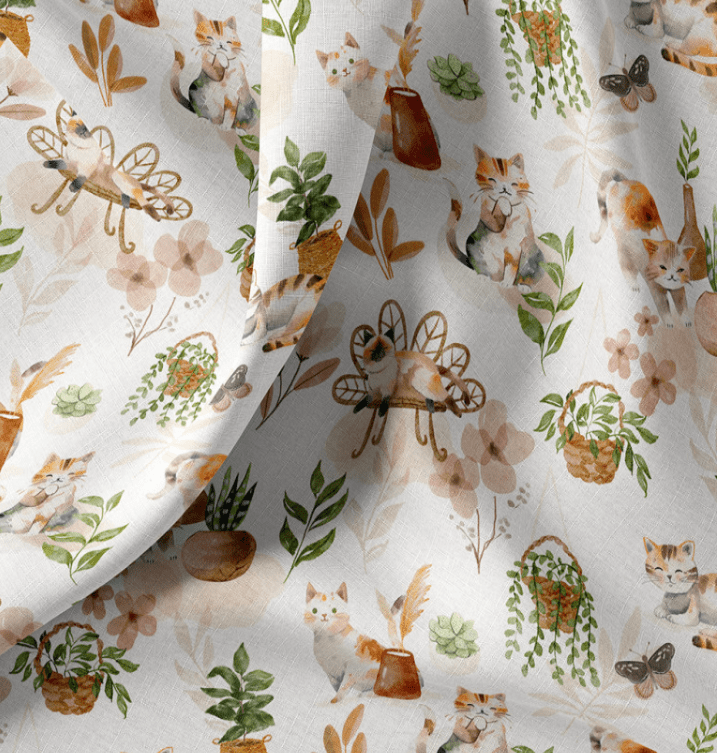 Poplin Cats with Houseplants – available online at Charlotte's Fabric