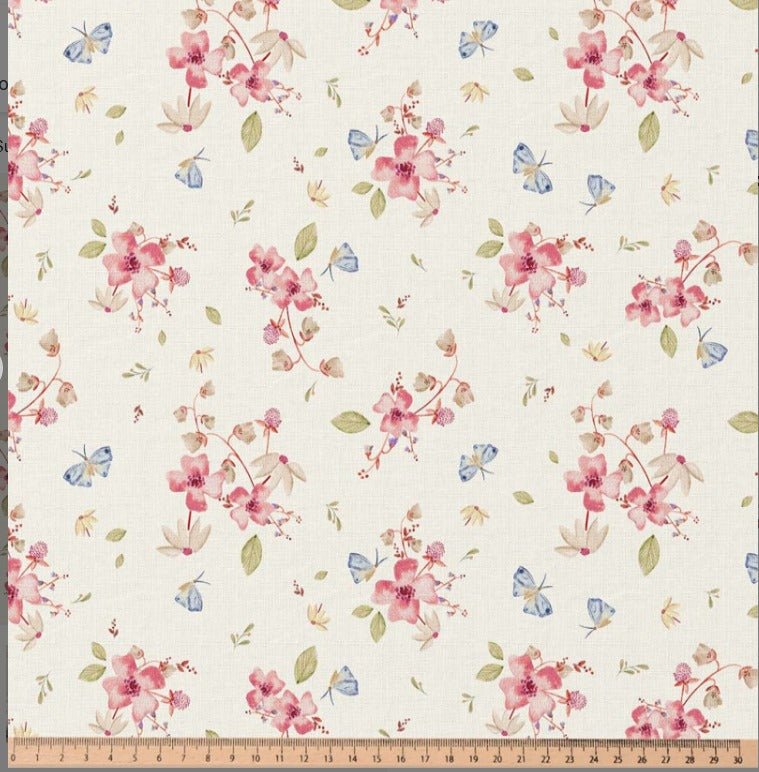 Attēls ar Premium 100% kokvilnas audums - romantisks pavasara ziedu motīvs 115 g/m² – pieejams Šarlotes audumi